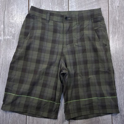 Lululemon Commission Shorts Men 30 Green Plaid Nylon Lycra Golf Hiking Active