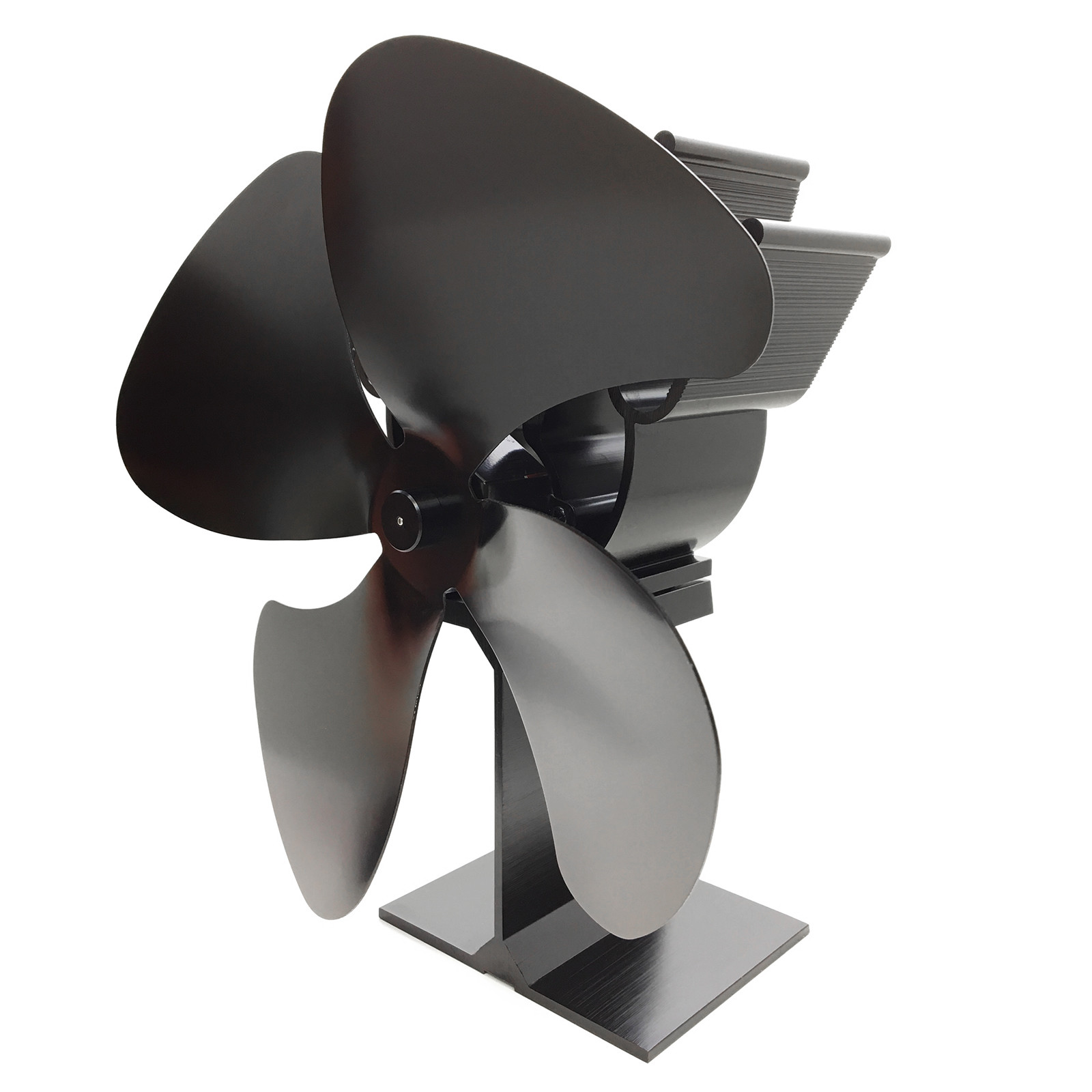 Black 4 Blade Heat Powered Eco Friendly Fuel Saving Wood Burning Stove