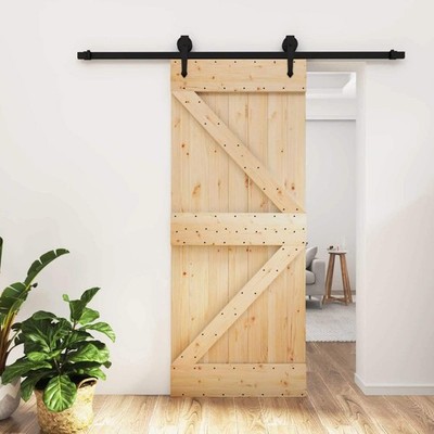 Sliding Door Natural and Black 85 x 210 cm Solid Pine Wood