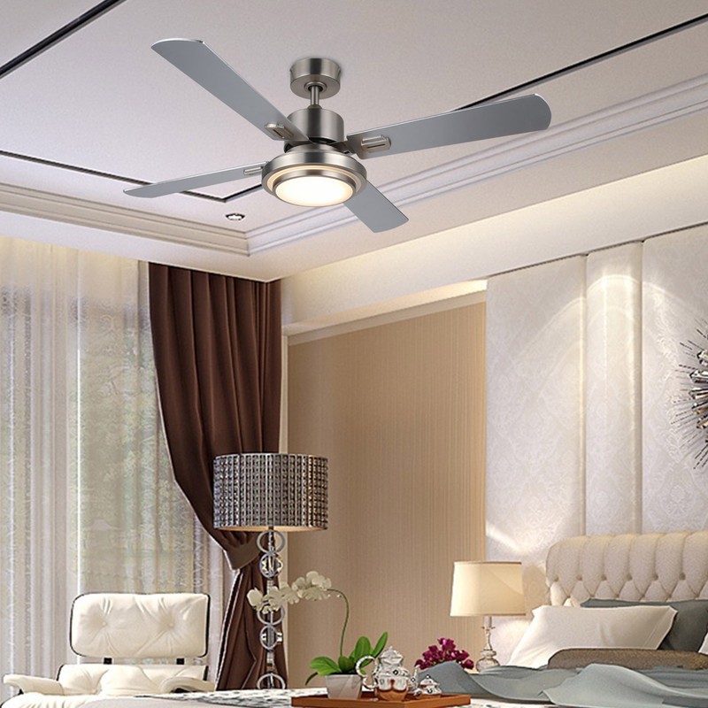 Details About Ul Listed Ceiling Fan Light Brushed Nickel Finish W 15w Led Remote 52