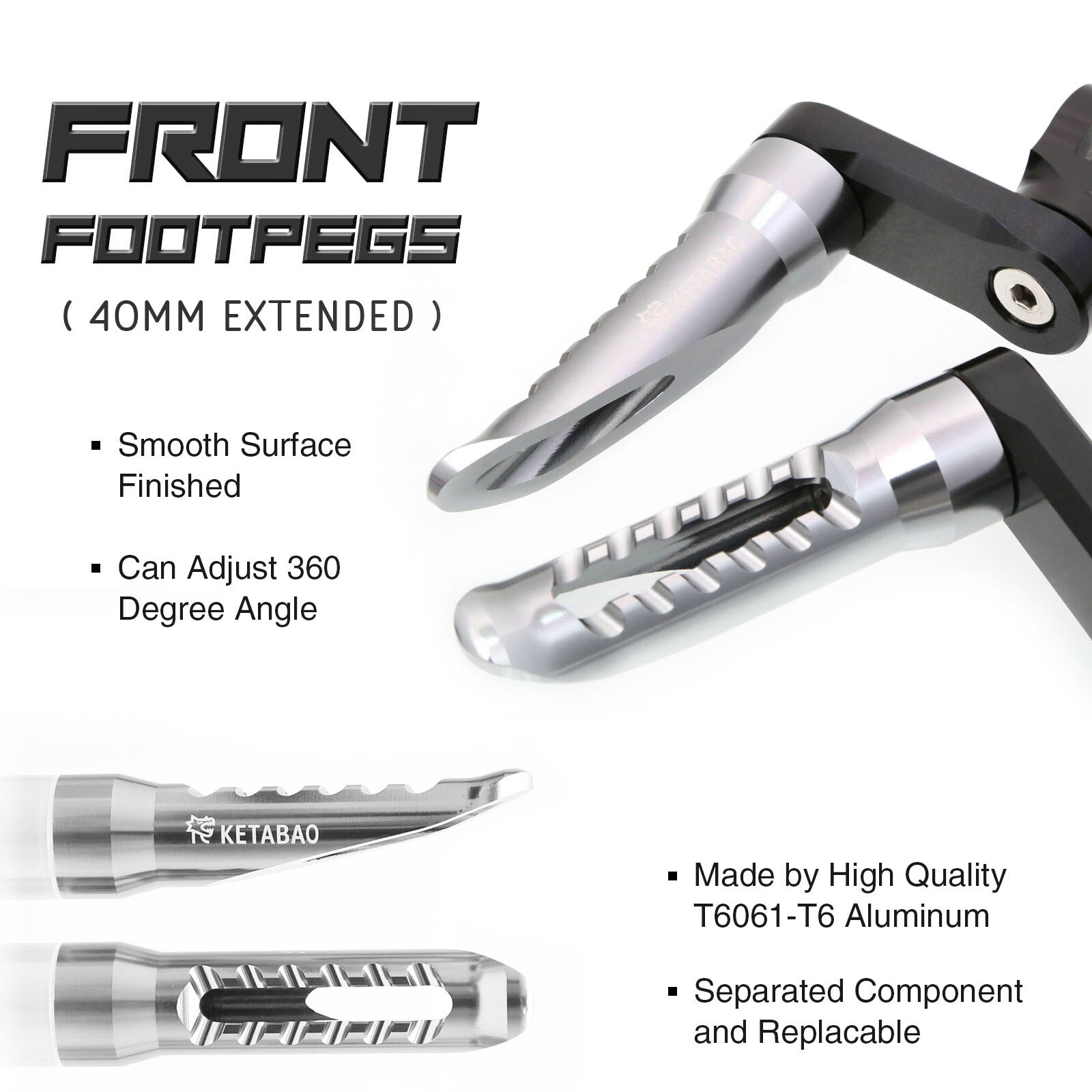 BOBページ Black BOB Front Foot Pegs 1 inch Lower For Kawasaki ZX-10R