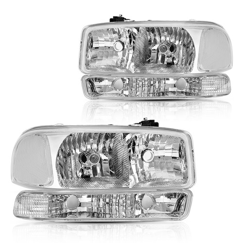For GMC Sierra 1500 2500 99-07 Chrome Headlights+Bumper Clear Reflector Lamps
