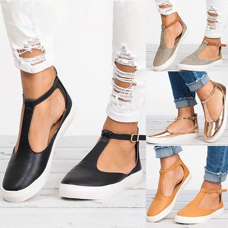 Fashion Women T-strap Ankle Strap Sandals Sneaker Casual Clo
