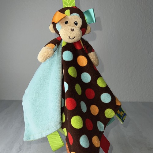 Taggies Monkey Security Blanket Lovey Lovie Satin Back Polka Dots Heart Nose