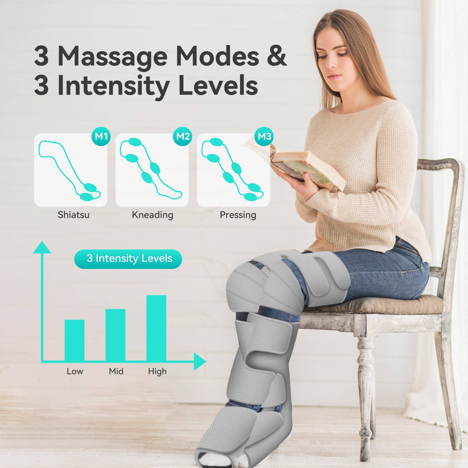 Leg Massager with Heat,Air Compression Calf Knee Foot Massager with Heat Snailax