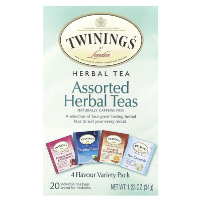 Assorted Herbal Teas, Variety Pack, Caffeine Free, 20 Tea Bags, 1.23 oz (34 g)