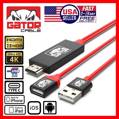 4K HDMI Mirroring AV Cable Phone to HDTV TV Adapter For iPhone Android Universal