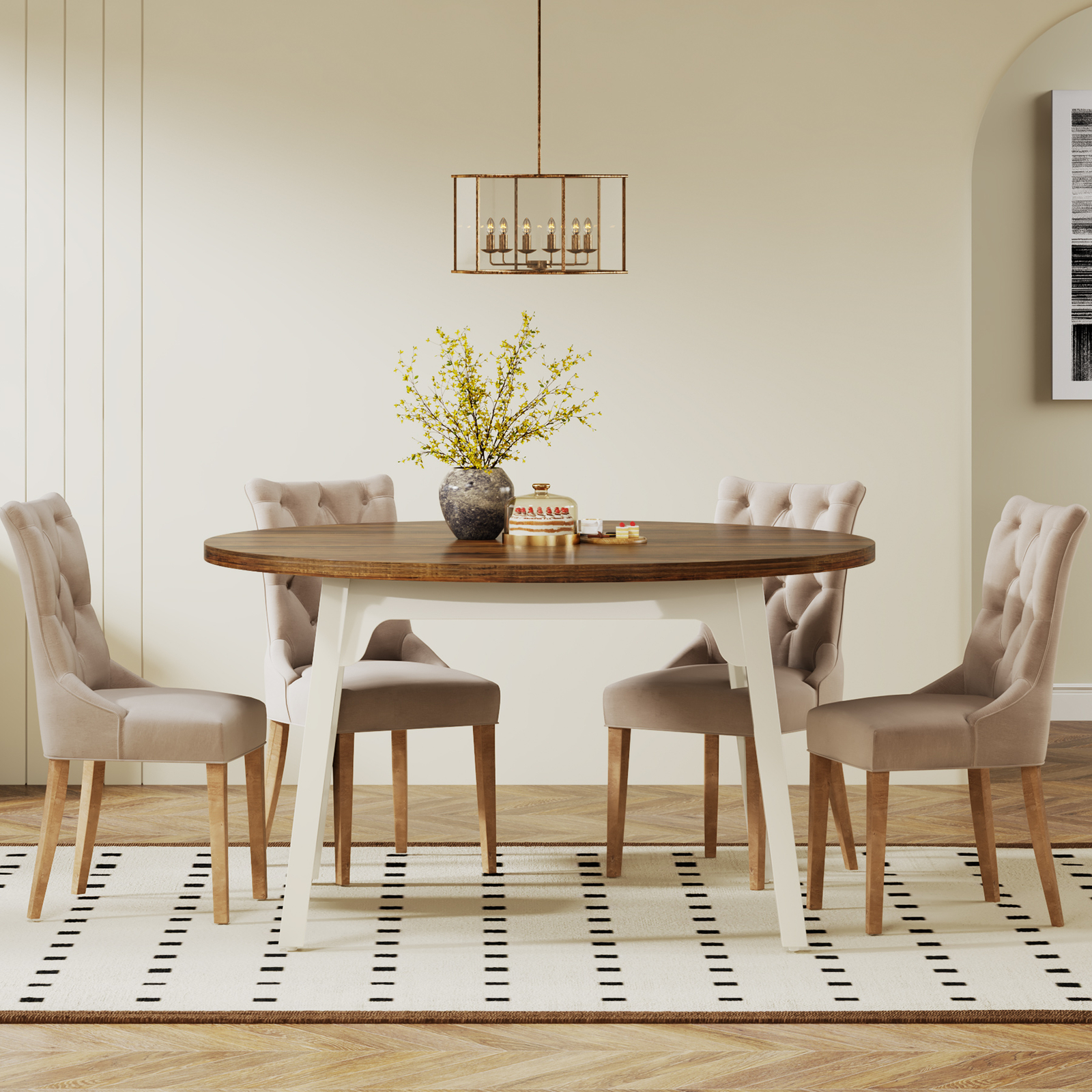 Tribesigns 47 Inch Round Dining Table, Grey Farmhouse Wood Kitchen