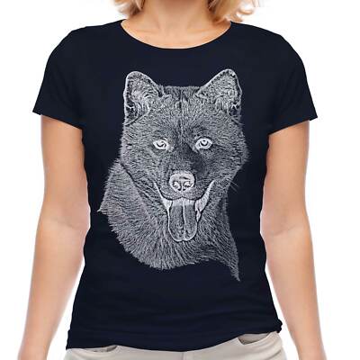 AKITA INU SKETCH LADIES PRINTED T-SHIRT TOP GREAT GIFT FOR DOG LOVER SPITZ