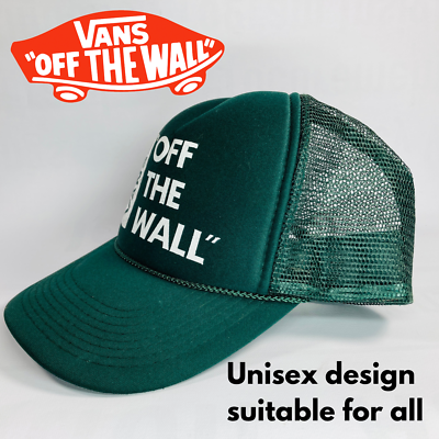 VANS Off The Wall Trucker Snapback Hat Dark Green One Size
