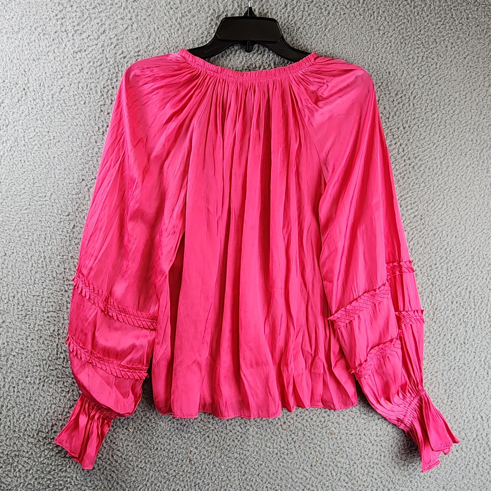 Ramy Brook Maty Balloon Sleeve Top Women's XS Bright Pink V-neck Tie Pullover~ - Picture 10 of 12