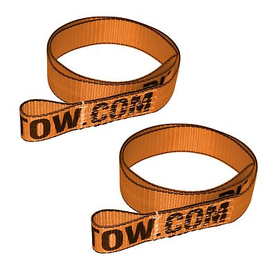 Two (2x) 2'' X 8 ft Orange Lasso Straps w/ Loops Tie Down Cinch Axle Wheel Tire