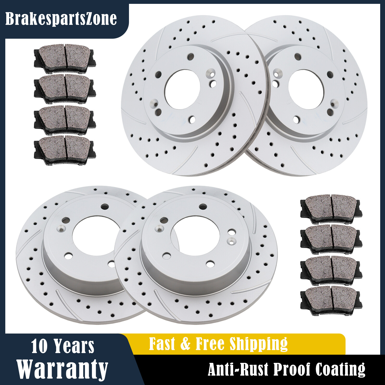 280mm Front and 262mm Rear Brake Rotors Pads fit for Hyundai