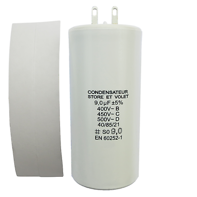 Condensateur de 9 µF (9 uF) pour moteur SOMFY ou SIMU de volet roulant ou store
