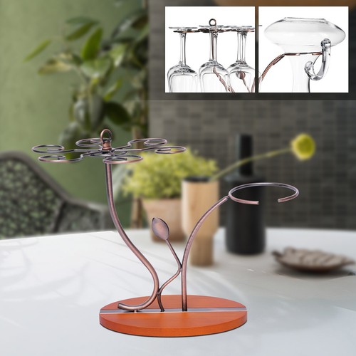 Home Cafe Hotel Wine Glass Holder Metal Bottle Rack Stand 6 Cups Hanging Bracket