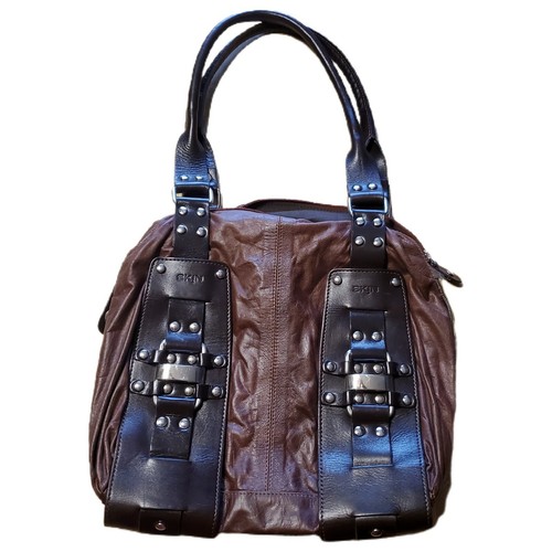 SK!N Leather Handbag Shoulder Tote Black Brown Two Toned