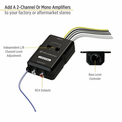 Car Stereo Amplifier 2 Channel Add-On Adjustable Lineout Converter Adapter Black