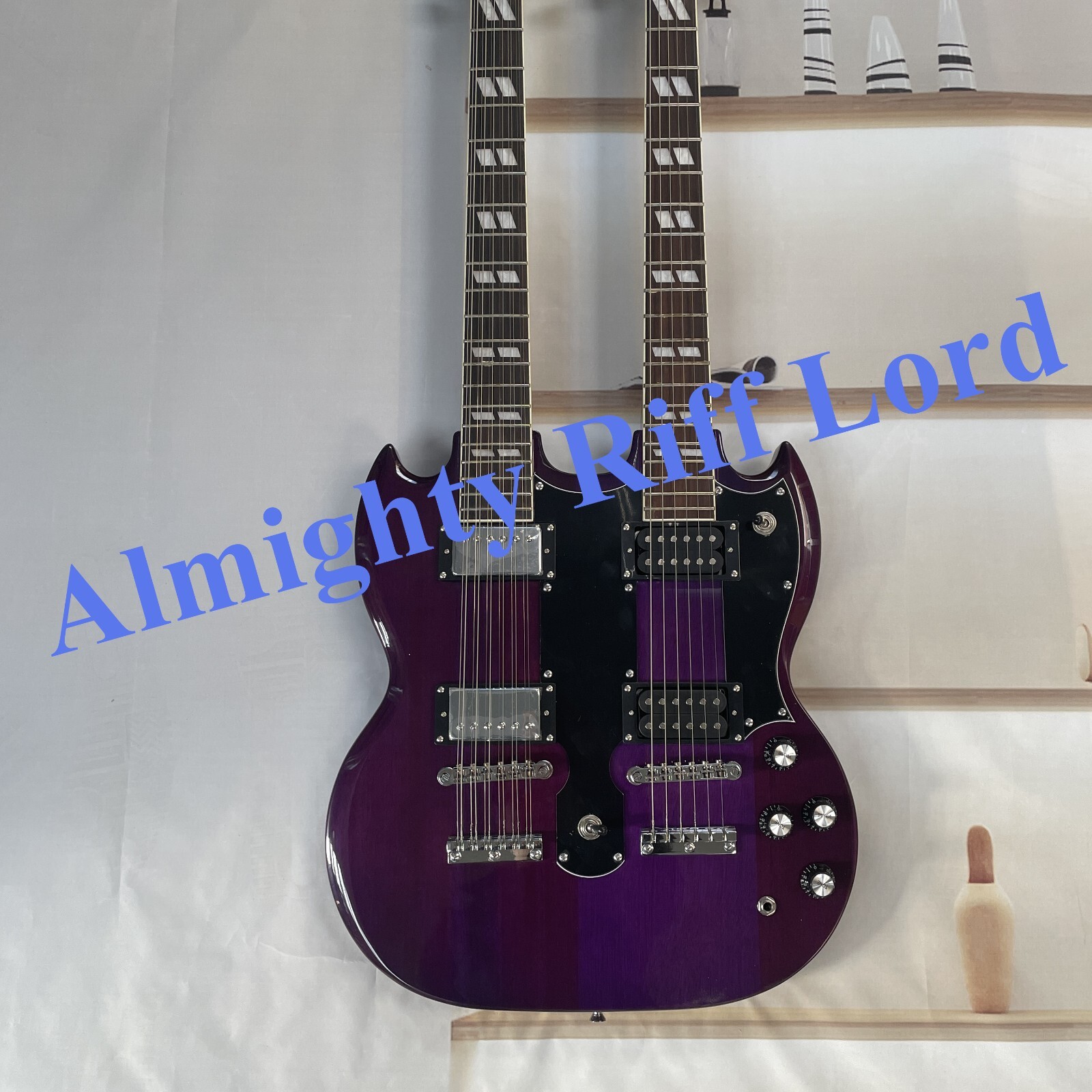 Double Neck ￼￼ guitar original ￼ Black Double Neck Special Shaped Electric Guitar 12+6 String