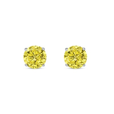 Pre-owned Shine Brite With A Diamond 3 Ct Round Cut Canary Earrings Studs Solid Real 950 Platinum Push Back Basket In White