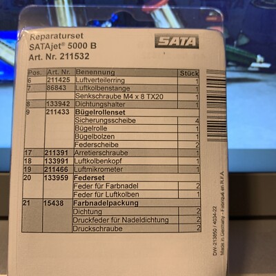 SATA JET 5000B  HVLP/RP Repair Kit 211532 everything highlighted in RED
