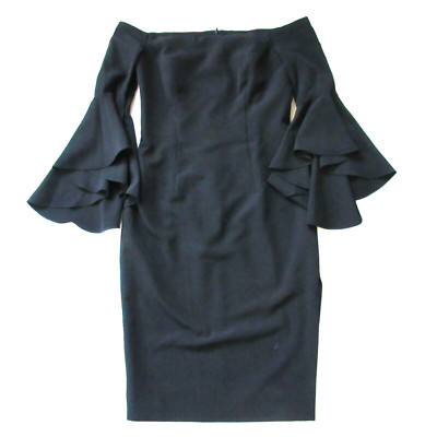 NWT MILLY Selena in Black Italian Cady Slit Side Sheath Dress 4 $485