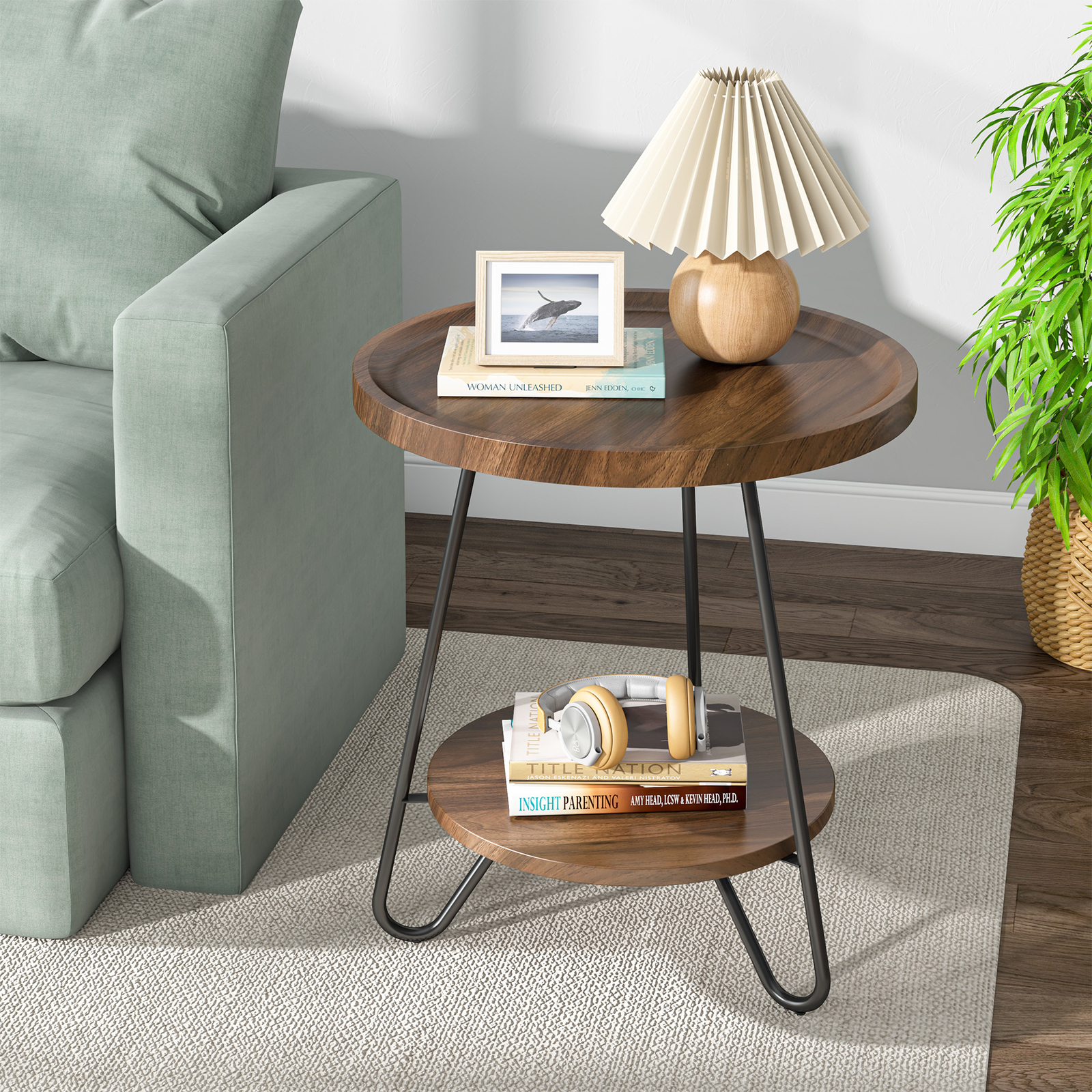 Tribesigns 2-Tier Modern Round Side End Table w/ Storage for