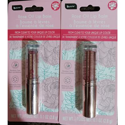 B Pure Rose Oil Lip Balm Clear to Color Adapting New Sealed 2.8 g ea. Qty 2