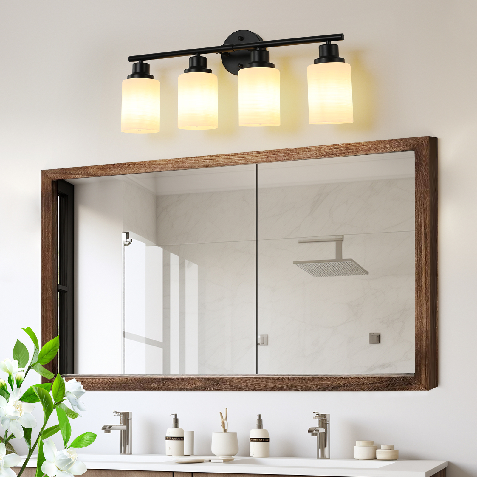 4 Lights LED Black Modern Vanity Light For Bathroom Mirror Wall Lamp Fixture