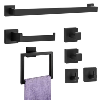 7 Piece Matte Black Atmospheric Bathroom Hardware Set, 304 Stainless Steel Ba...