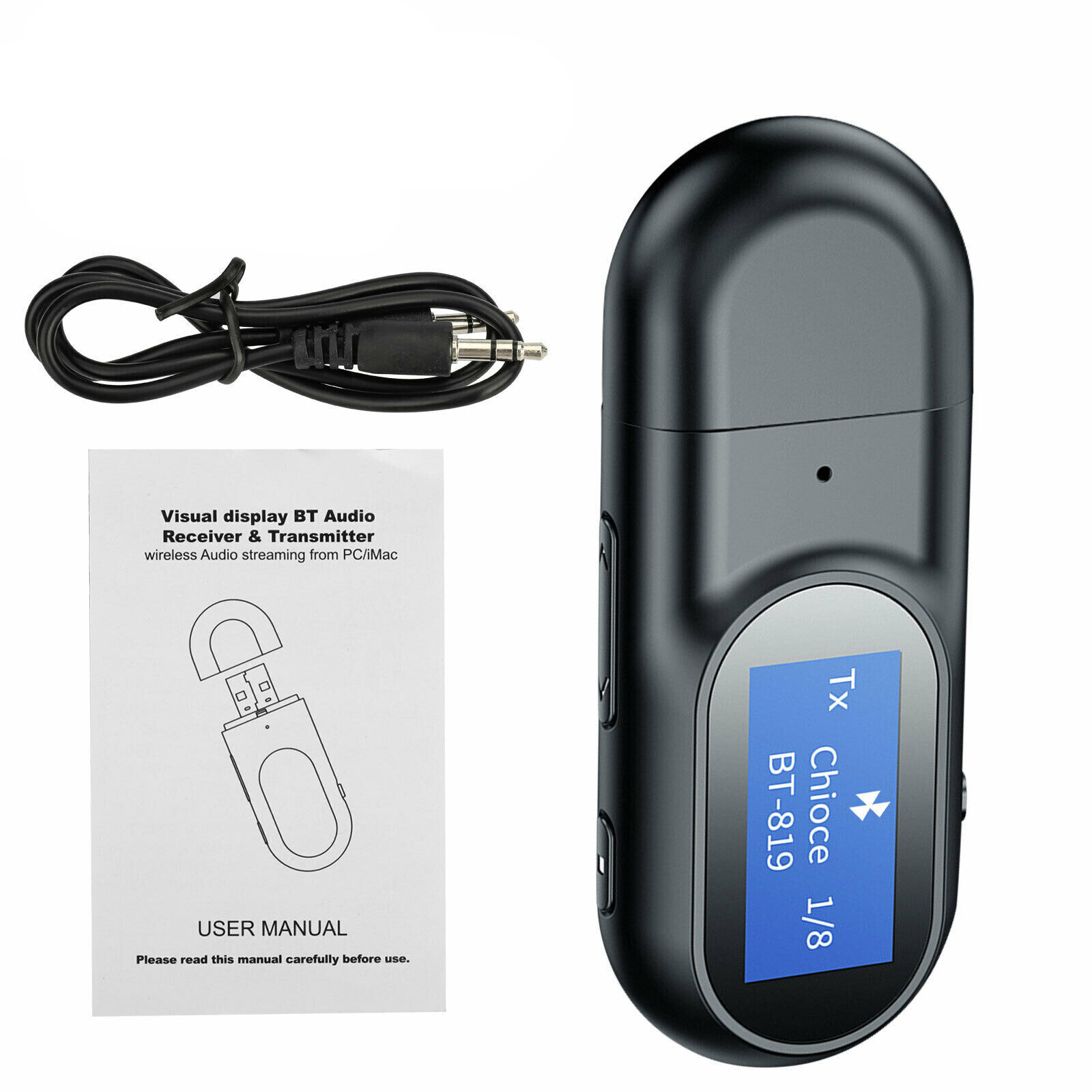 USB Bluetooth 5.0 Transmitter Receiver Hands-Free 3.5MM AUX Audio LCD Adapter
