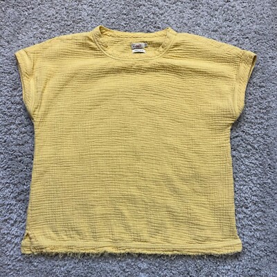 Faherty Organic Cotton Dream Gauze Round Neck Cap Sleeve Yellow S