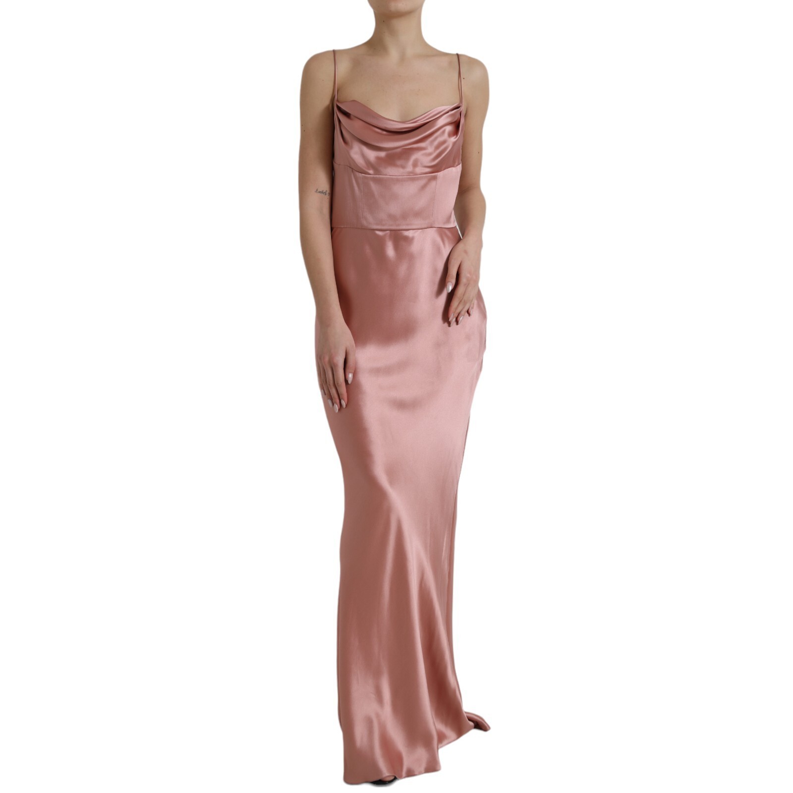 DOLCE & GABBANA Dress Pink Silk Spaghetti Straps Long Gown