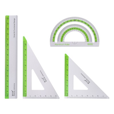 Geometry Set 15cm 8pcs Ink Printing Metal Ruler Set Green
