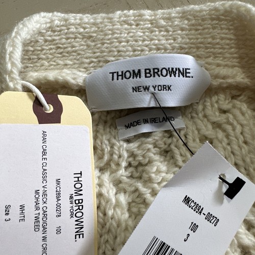 Pre-owned Thom Browne Men Open Knit Wool Blend Cardigan Sweater White L ( 3 ) Ireland
