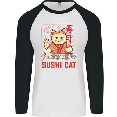 Lustig Sushi Katze Essen Fisch Koch Japan Herren L/S Baseball