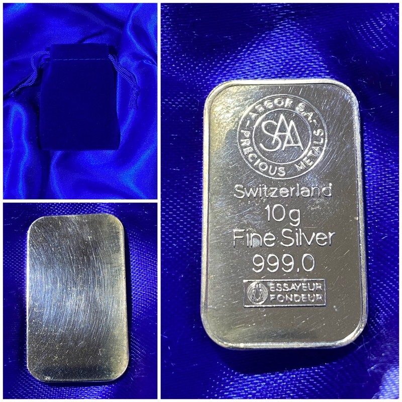 Lingot Argent Pur Argor Suisse 10 Gr - 99.9% Invest - Switzerland - Vintage
