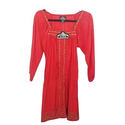 angie red studded tunic dress womens M pirate gypsie costume blouse square neck 