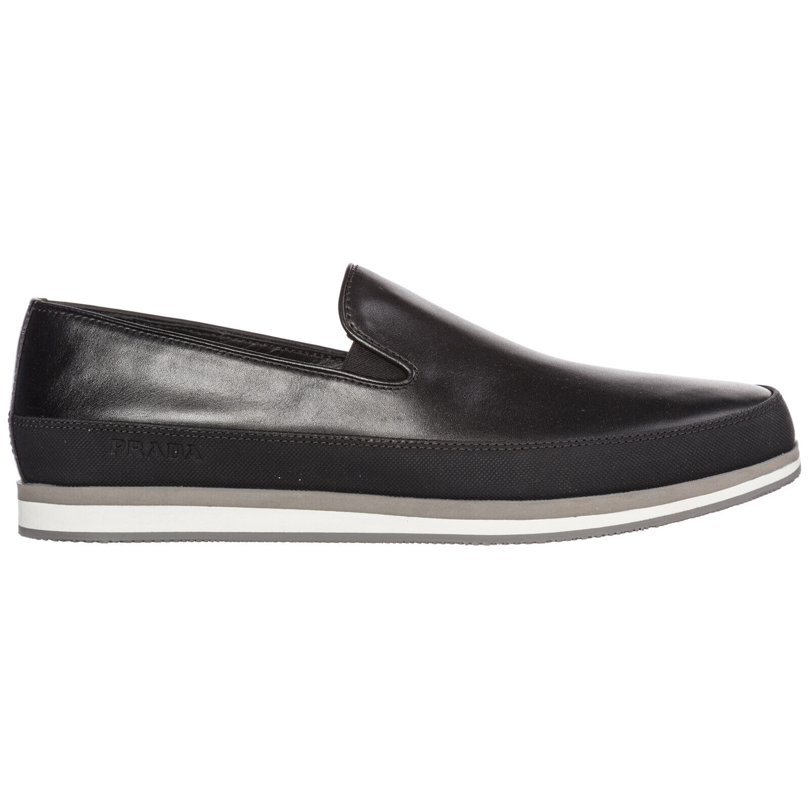 Pre-owned Prada Slip-on Shoes Men 4d2462_1ozb_f0002 Black Leather Logo Detail
