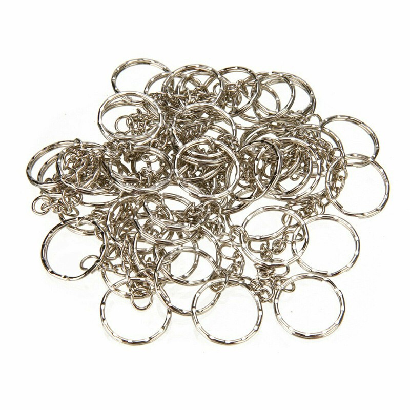 100 Pcs Bulk Split Metal Key Rings Keyring Blanks With Link Chains For