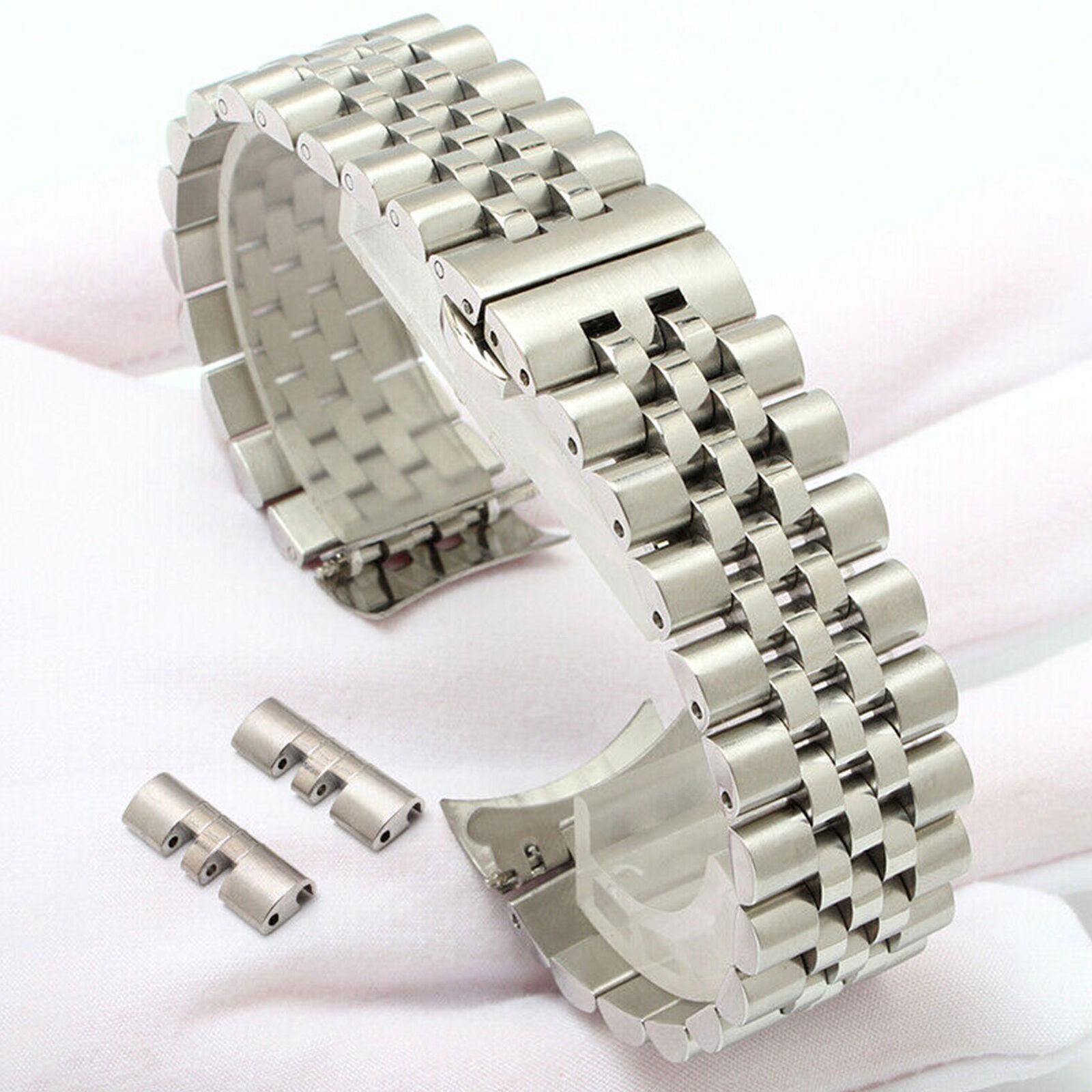 Solid Polished Stainless Steel Watch Strap Band Bracelet Jubilee Watch Band NEW