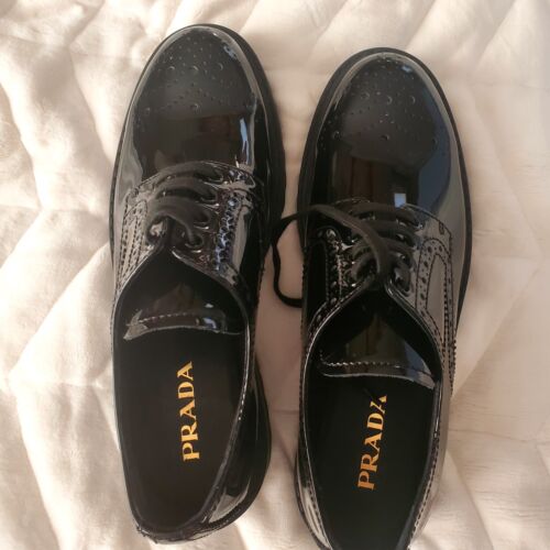 PRADA 35MM PATENT LEATHER LACEUP OXFORD SHOES 38. MSRP PRADA 35MM PATENT LEATHER LACEUP OXFORD SHOES 38. MSRP
