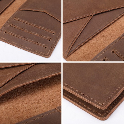 Men's Slim Bifold Wallet Genuine Leather Anti-Magnetic Card Holder RFID Blocking
