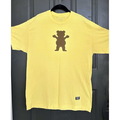 Grizzly Griptape Authentic T-Shirt Yellow/Brown Size XL with Bear Stamp at Front