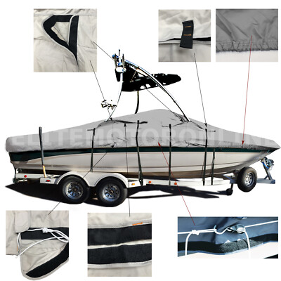 Deluxe V-Hull Fishing Tournament boat w/Ski Wakeboard Tower Boat Cover 17-18'L