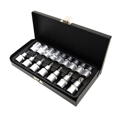 16 PC 1/2'' Drive Torx Star Bit Socket Set Male Female 