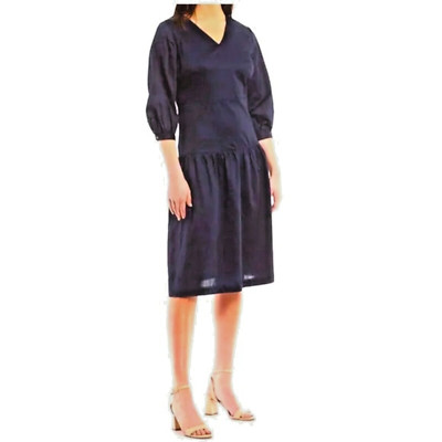 J McLaughlin Cotton Dress Blue NWT V Neck 3/4 Sleeve Small Dara Quiet Luxury