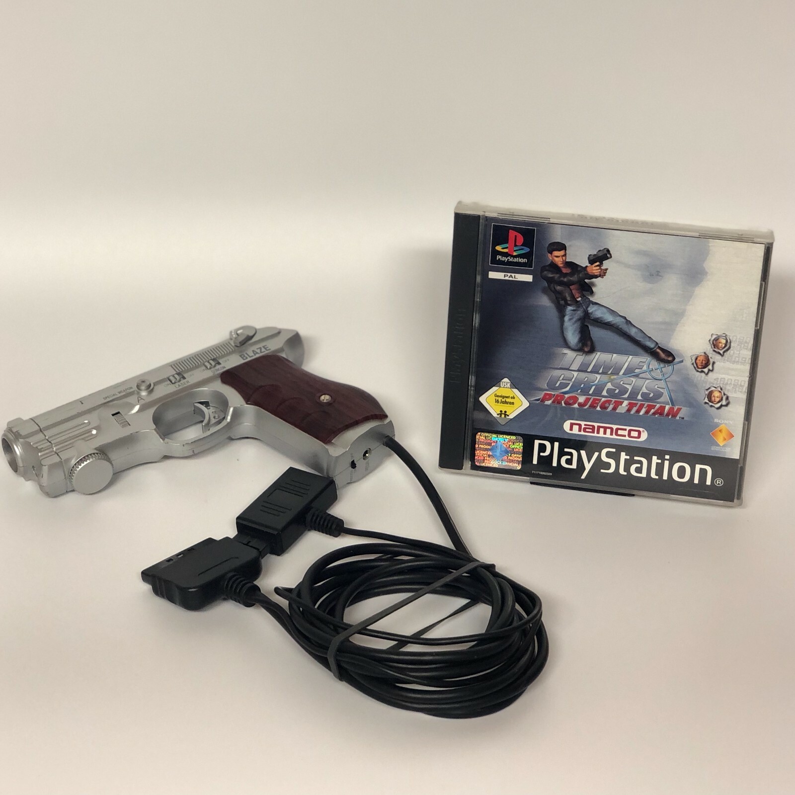 PS1 PlayStation 1 - Time Crisis Project Titan + Light Gun Blaze Scorpion 2 #388