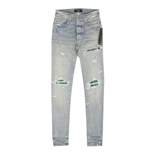 Pre-owned Amiri Mx1 Plaid Clay Indigo Straight-fit Jeans Size 36 $1090