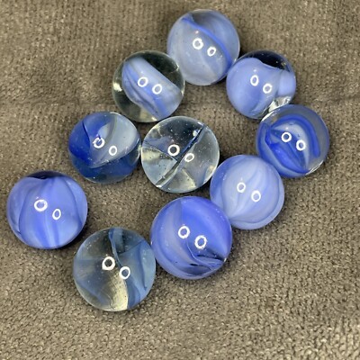 10 Vitro/Marble King 4-5 Vein Cats Eye White Blue Hybrid Marble Vintage Marbles