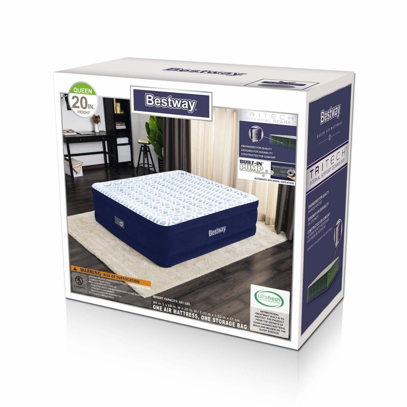 20" Colchon Inflable De Aire Queen Size Cama Levantado Con Bomba Incorporada NEW